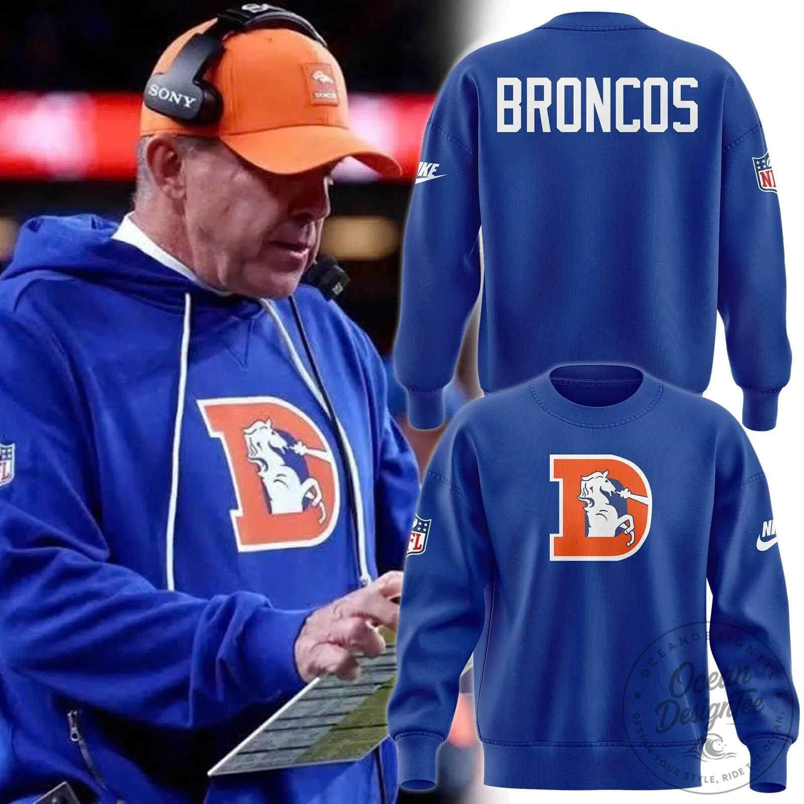Denver Broncos Royal Blue Throwback Logo NFL Football Sweatshirt