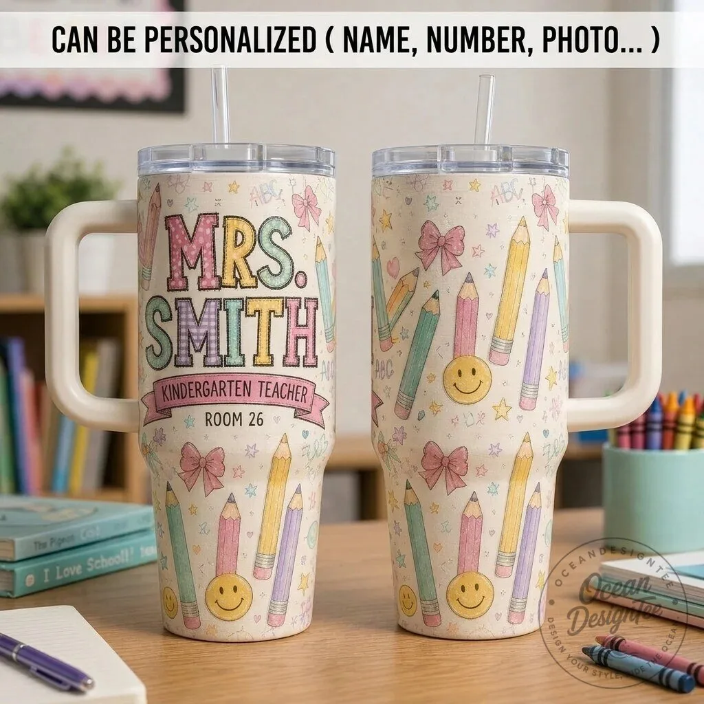 Personalized Teacher Name Kindergarten Teacher 40oz Tumbler with Handle