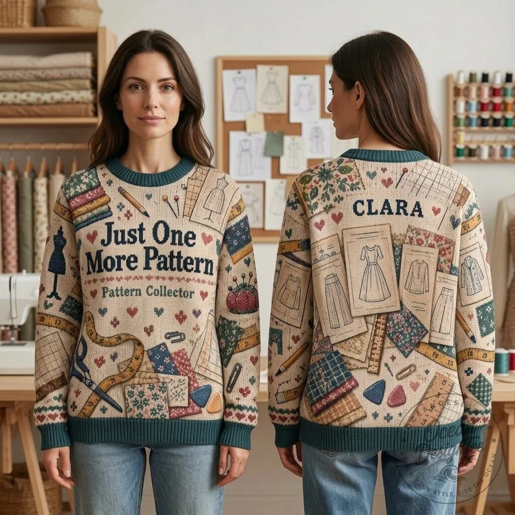 Personalized Sewing Pattern Collector Ugly Christmas Sweater for Seamstress Gift