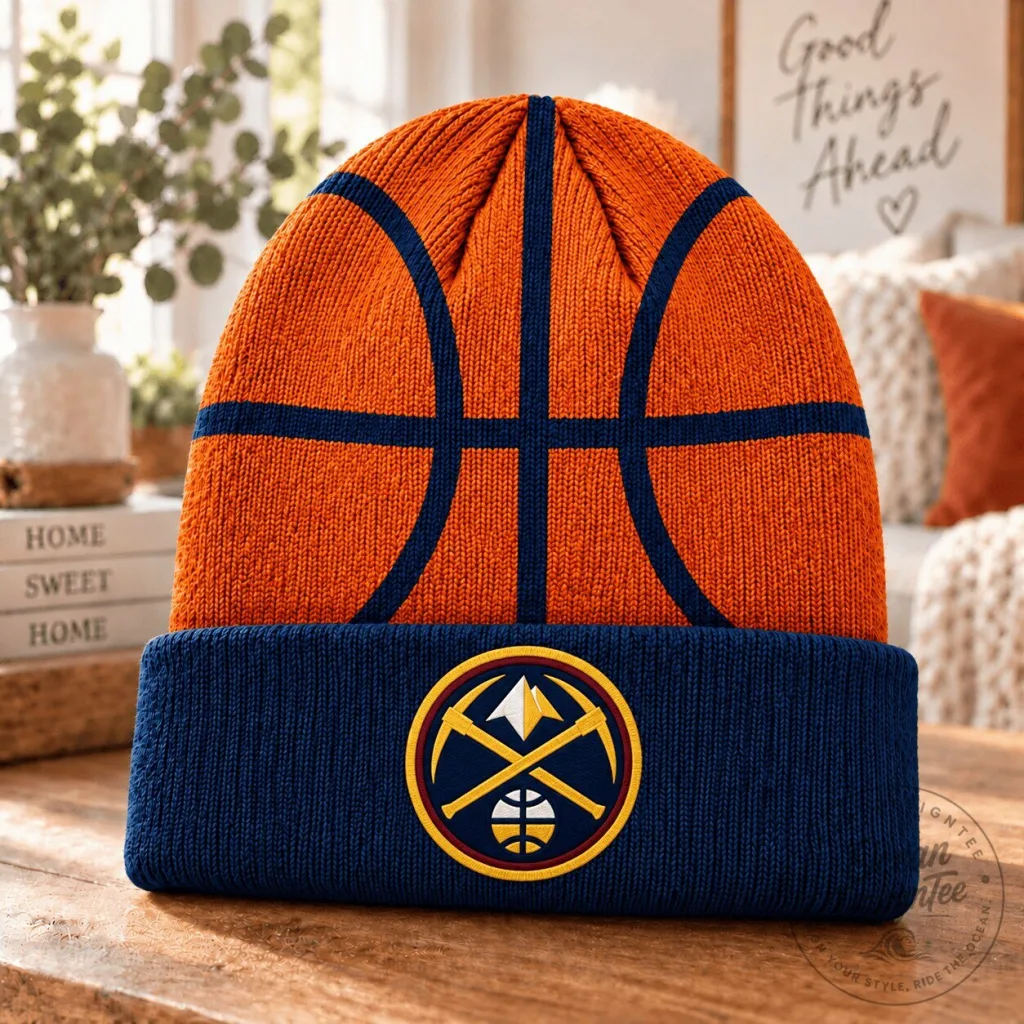Denver Nuggets Basketball Team Logo Orange and Blue Knitted Beanie Cap Hat Denver Nuggets Basketball Team Logo Orange and Blue Knitted Beanie Cap Hat