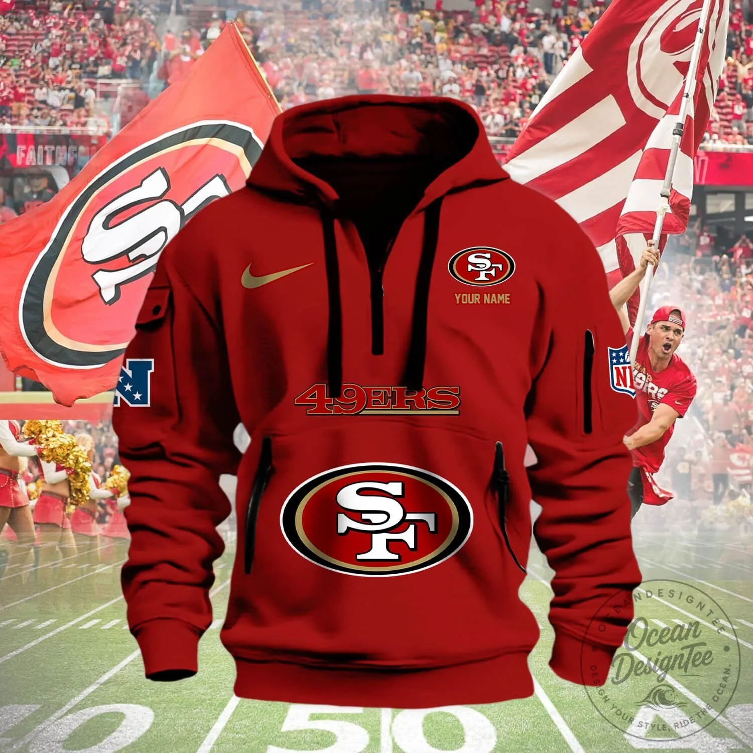 San Francisco 49ers NFL Team Logo Personalized Red Hoodie