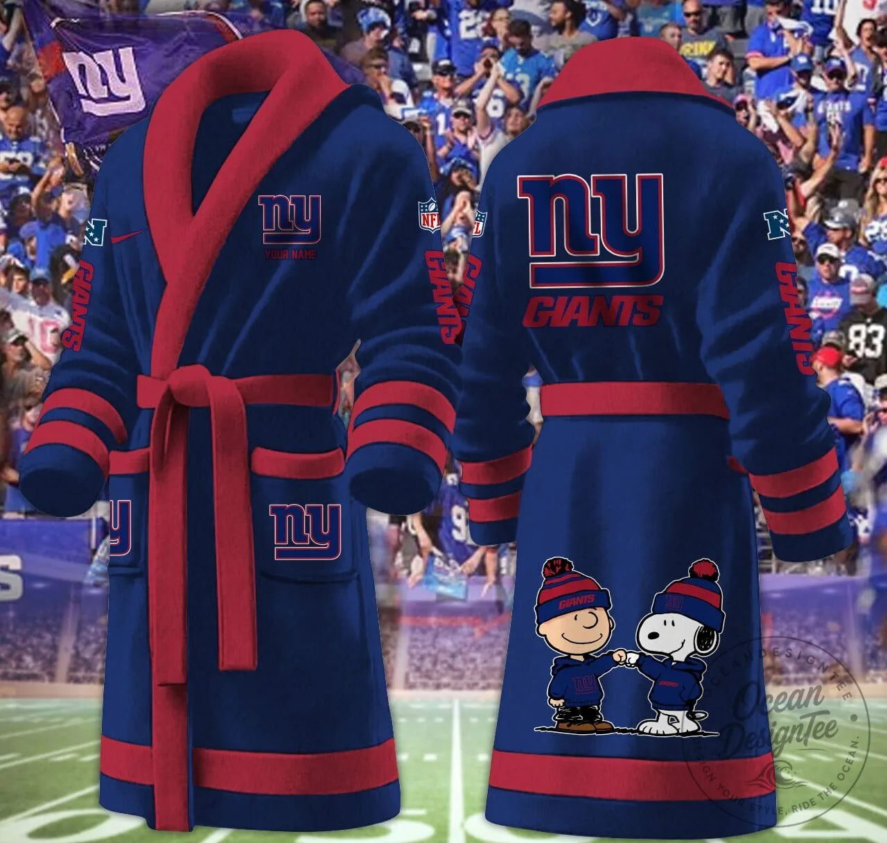 New York Giants Snoopy and Charlie Brown NFL Football Team Bathrobe