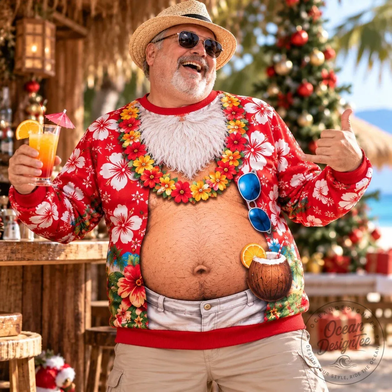 Funny Tropical Santa Belly Christmas Ugly Holiday Sweatshirt 10 Funny Tropical Santa Belly Christmas Ugly Holiday Sweatshirt