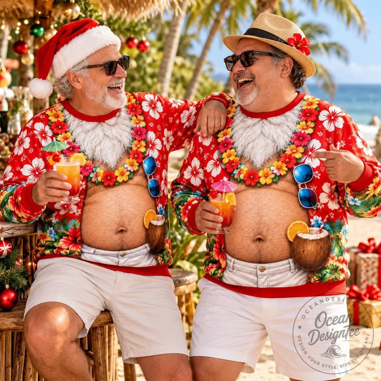 Funny Tropical Santa Belly Christmas Ugly Holiday Sweatshirt 11 Funny Tropical Santa Belly Christmas Ugly Holiday Sweatshirt