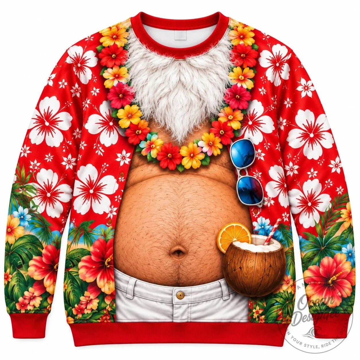 Funny Tropical Santa Belly Christmas Ugly Holiday Sweatshirt 12 Funny Tropical Santa Belly Christmas Ugly Holiday Sweatshirt
