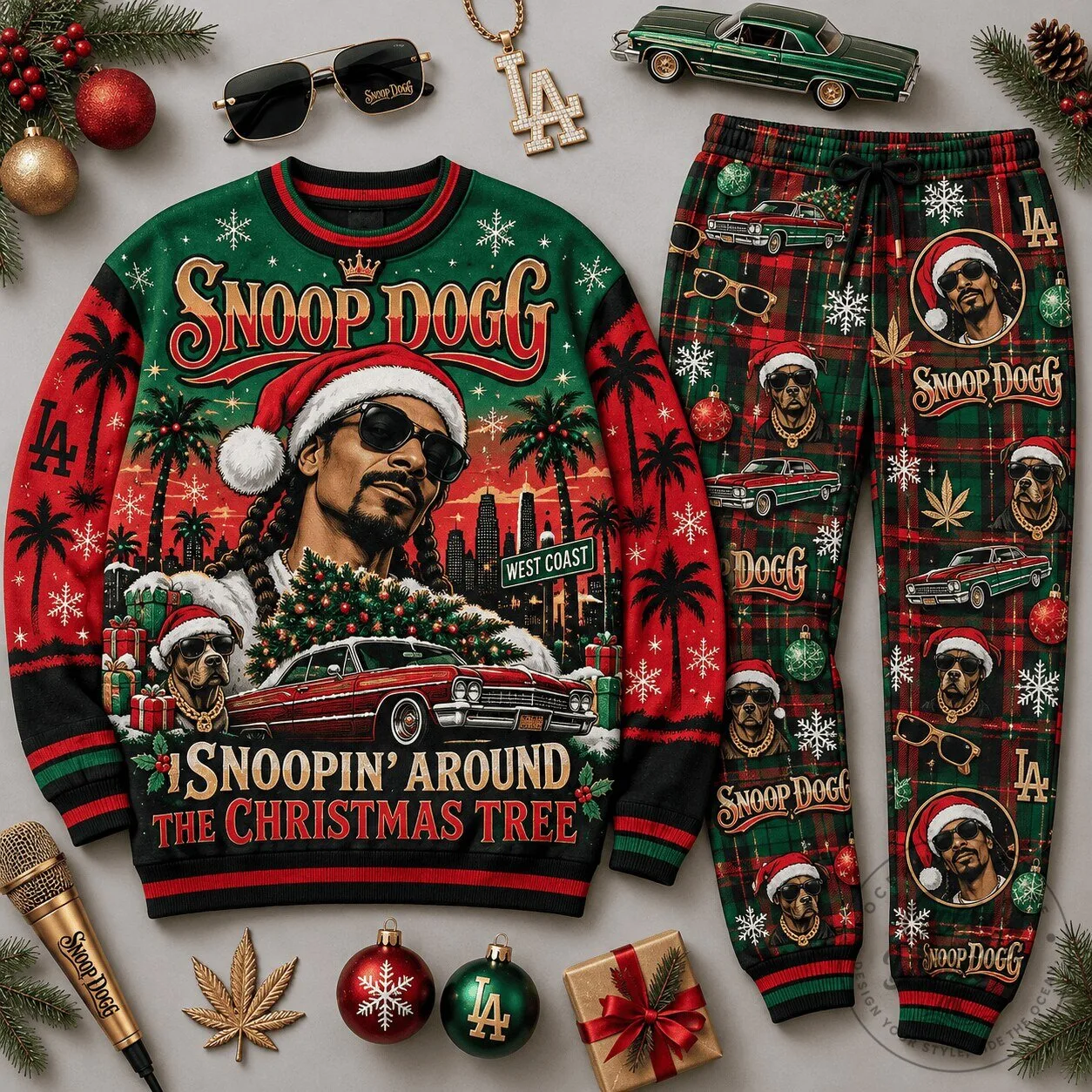 Snoop Dogg Christmas Tree West Coast Holiday Sweatshirt and Sweatpants Set 5 Snoop Dogg Christmas Tree West Coast Holiday Sweatshirt and Sweatpants Set