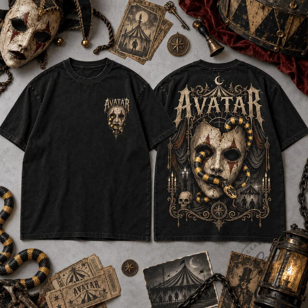 Avatar Band Dark Circus Joker Mask Venomous Snake Gothic Vintage T-Shirt